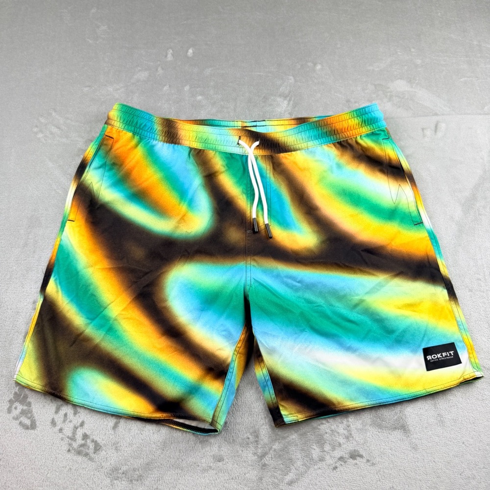 Rokfit Active Streetwear Men's XL Thermal‎ Heat Map Print Athletic Shorts Teal